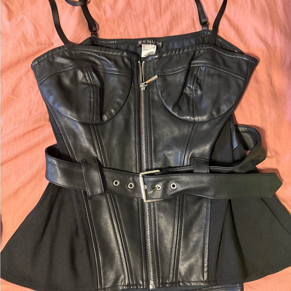 VENUS Black Faux Leather Corset Jacket